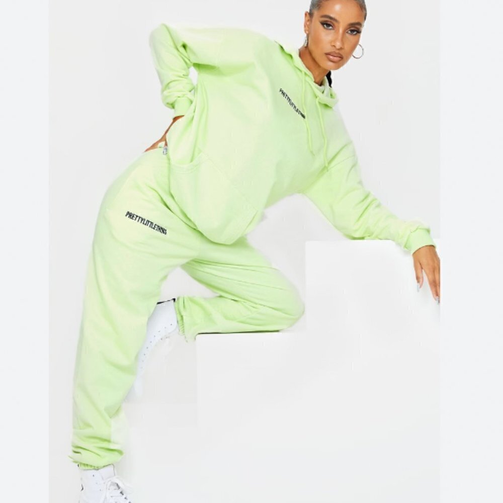 PrettyLittleThing Lime Embroidered Slogan Joggers